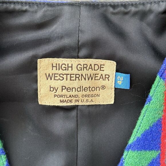 Vtg Pendleton High Grade Western Wear Wool Vest 42 Cobalt Blue Southwest Aztec - Picture 11 of 12